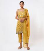 Mustard hand embroidered kurta set