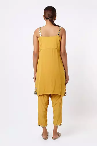 Mustard hand embroidered kurta set