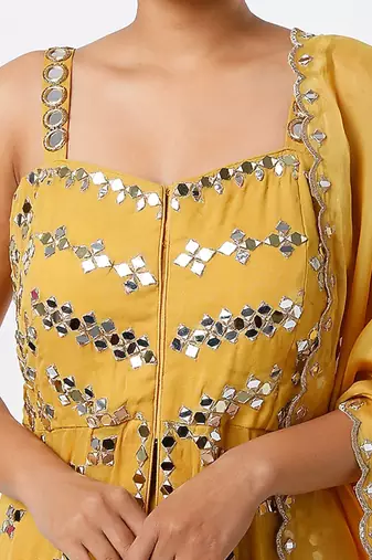 Mustard hand embroidered kurta set