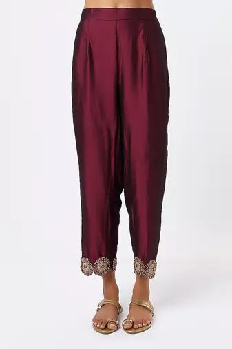 Wine hand embroidered kurta set
