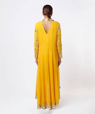 Mustard embroidered anarkali set 2
