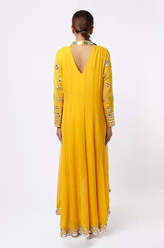 Mustard embroidered anarkali set