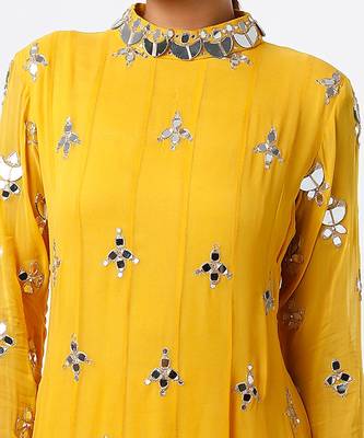 Mustard embroidered anarkali set 4