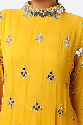 Mustard embroidered anarkali set