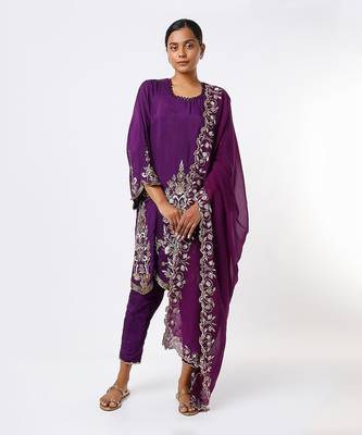 Purple hand embroidered kurta set 1