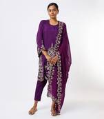 Purple hand embroidered kurta set