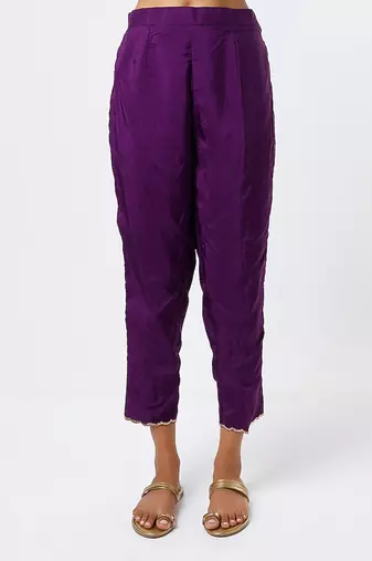 Purple hand embroidered kurta set