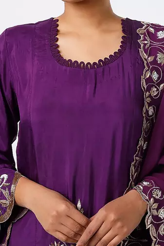 Purple hand embroidered kurta set