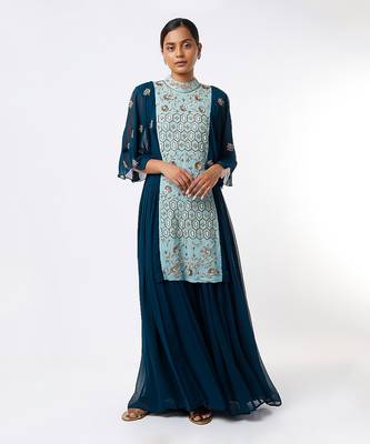 Blue georgette sharara set 1