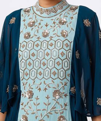 Blue georgette sharara set 4