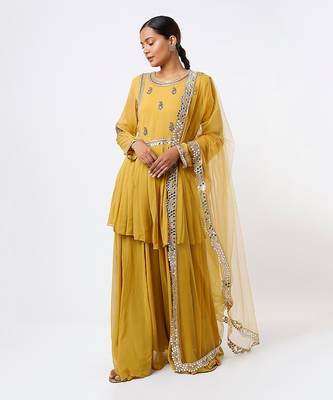 Mustard georgette sharara set 1