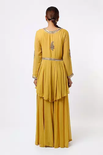 Mustard georgette sharara set