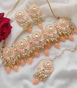Lalso partywear peach meenakari kundan choker necklace earrings jewelry set with maangtikka