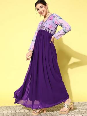 LIMBUDI CREATION Georgette Digital Print with Embroidery Lacework Anarkali Kurta 2