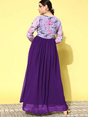 LIMBUDI CREATION Georgette Digital Print with Embroidery Lacework Anarkali Kurta 3