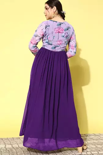 LIMBUDI CREATION Georgette Digital Print with Embroidery Lacework Anarkali Kurta