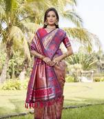 Women Purple Silk Kanjivaram Saree With Zari Border And Rich Pallu Saree With Blouse For Women
