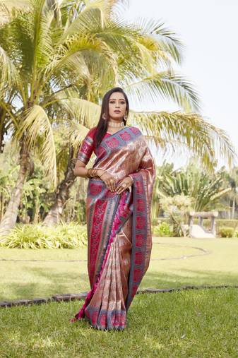 Women Blue Silk Kanjivaram Saree With Zari Border And Rich Pallu Saree With Blouse For Women