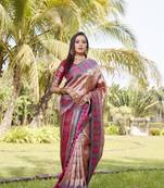 Women Blue Silk Kanjivaram Saree With Zari Border And Rich Pallu Saree With Blouse For Women