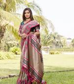 Women Pink Silk Kanjivaram Saree With Zari Border And Rich Pallu Saree With Blouse For Women
