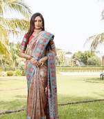 Women Teal Silk Kanjivaram Saree With Zari Border And Rich Pallu Saree With Blouse For Women