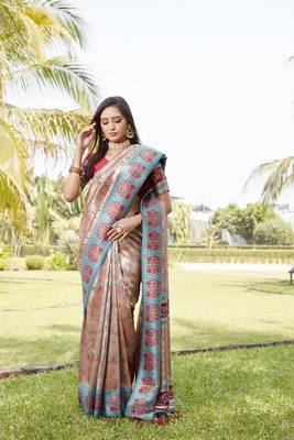 Women Teal Silk Kanjivaram Saree With Zari Border And Rich Pallu Saree With Blouse For Women 4