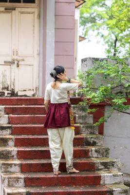 Off-white embroidered Navratri kedia with off-white tulip pant. Elegant outfit for Navratri festival. 6