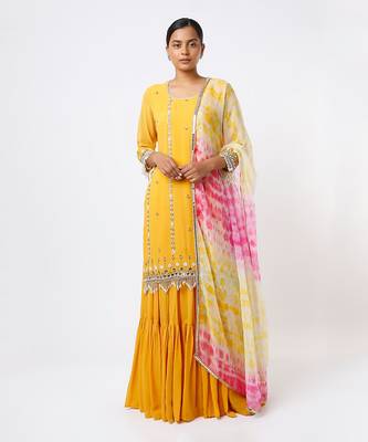 Mustard layered skirt set 1