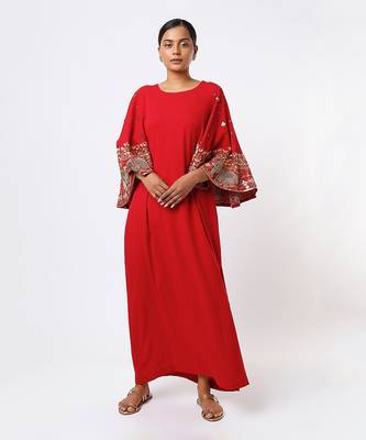 Red hand embroidered maxi dress 1
