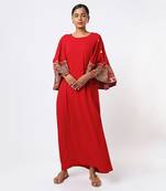 Red hand embroidered maxi dress