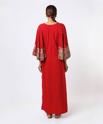 Red hand embroidered maxi dress 2