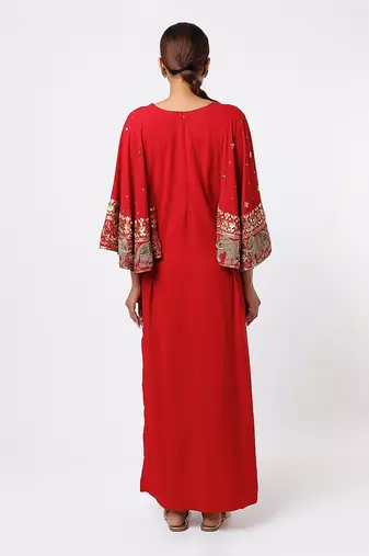 Red hand embroidered maxi dress