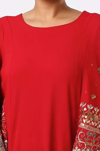 Red hand embroidered maxi dress