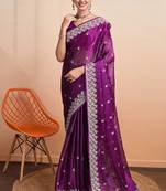 purple organza woven saree with unstitched blouse piece