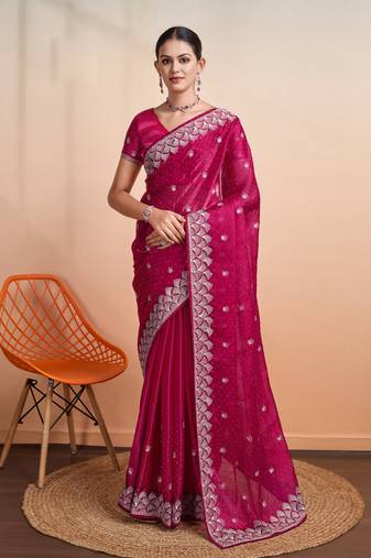 rani organza woven saree with unstitched blouse piece
