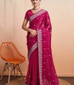 rani organza woven saree with unstitched blouse piece