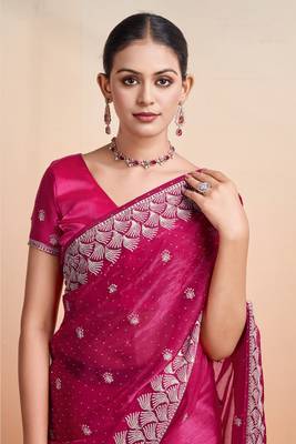 rani organza woven saree with unstitched blouse piece 2