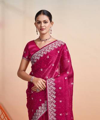 rani organza woven saree with unstitched blouse piece 3