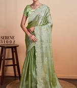 Kimisha women's pista organza woven saree with unstitched blouse piece