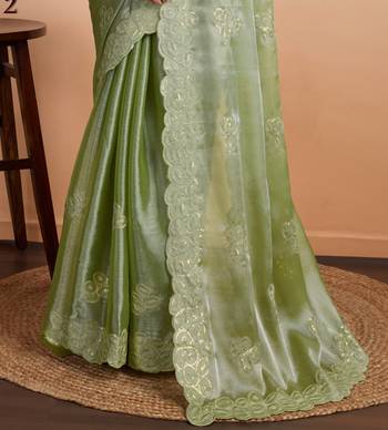 Kimisha women's pista organza woven saree with unstitched blouse piece 4