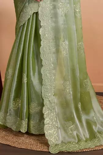 Kimisha women's pista organza woven saree with unstitched blouse piece