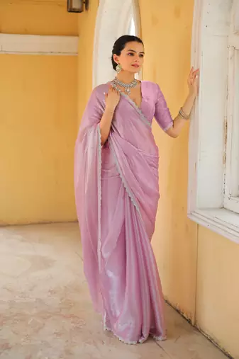 Lavender Organza Swarovski Saree With Unstitched Blouse Piece