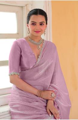 Lavender Organza Swarovski Saree With Unstitched Blouse Piece 3