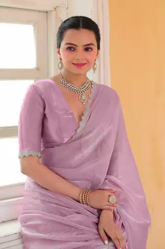 Lavender Organza Swarovski Saree With Unstitched Blouse Piece