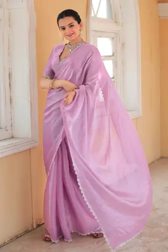 Lavender Organza Swarovski Saree With Unstitched Blouse Piece