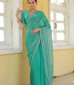 sea green organza swarovski saree with unstitched blouse piece