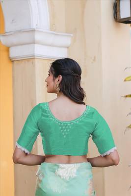 sea green organza swarovski saree with unstitched blouse piece 5