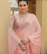 Peach Organza Swarovski Saree With Unstitched Blouse Piece