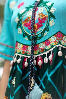 Deep Green And Sky Embroiderd Kedia with off-white Tulip Pants Traditional Indian Dress Women   s Festival Fashion 5