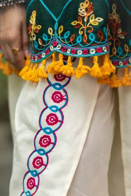 Deep Green And Sky Embroiderd Kedia with off-white Tulip Pants Traditional Indian Dress Women   s Festival Fashion 6
